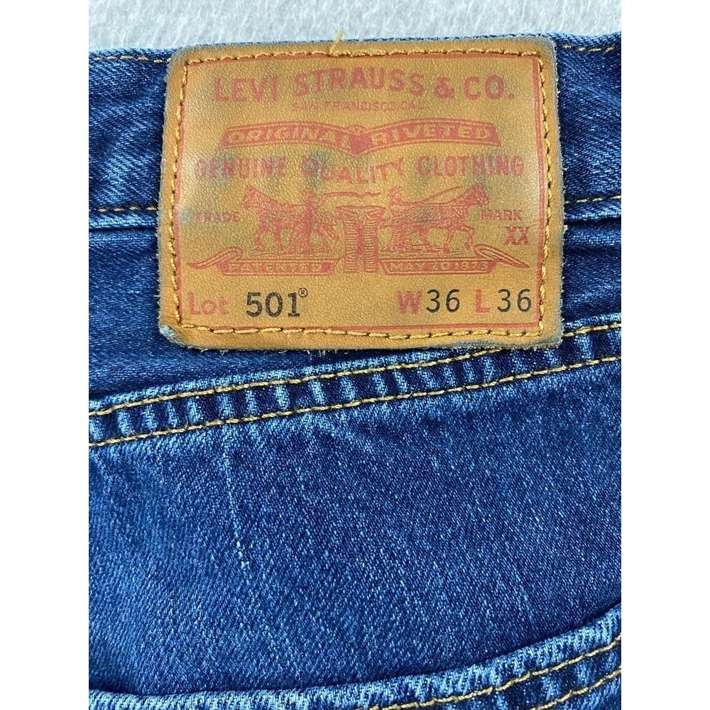 Levis 501 Jeans Mens 36x36 (34x33.5)‎ Blue Denim Straight Button Premium Big E